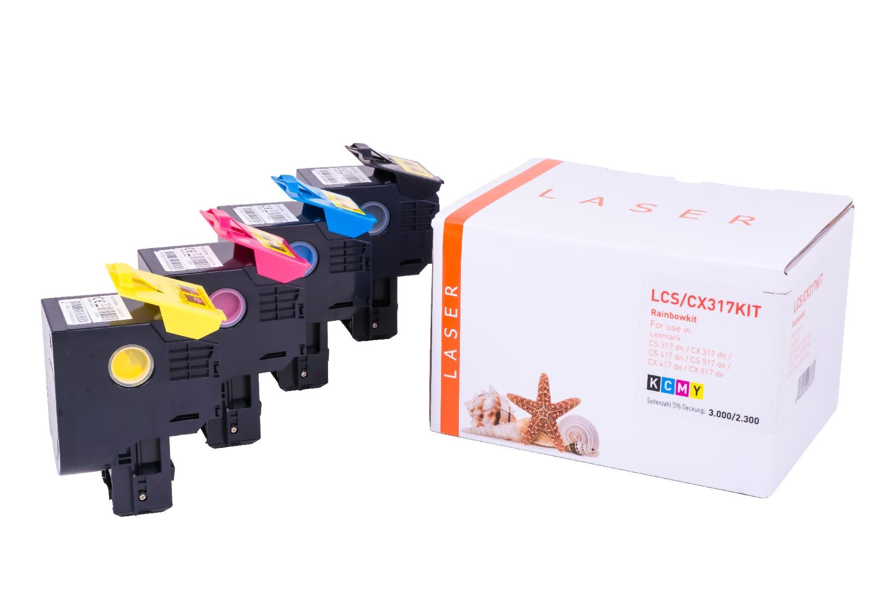 TONCS/CX317KIT Alternativ Toner Rainbowkit für Lex / 71B20K0/C0/M0/Y0 / BK3.000 / CMY2.300 Seiten