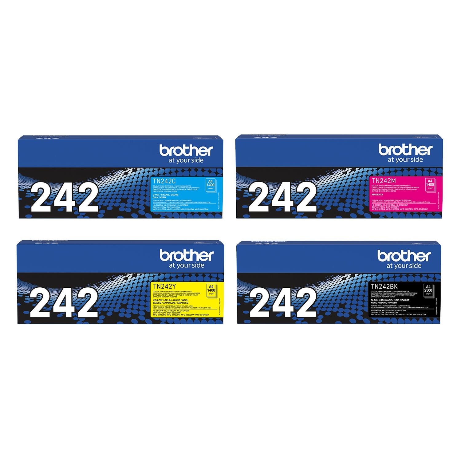 Brother TN242 4er Pack / Original Toner / TN-242 alle Farben (TN242C, TN242M, TN242Y, TN242BK)