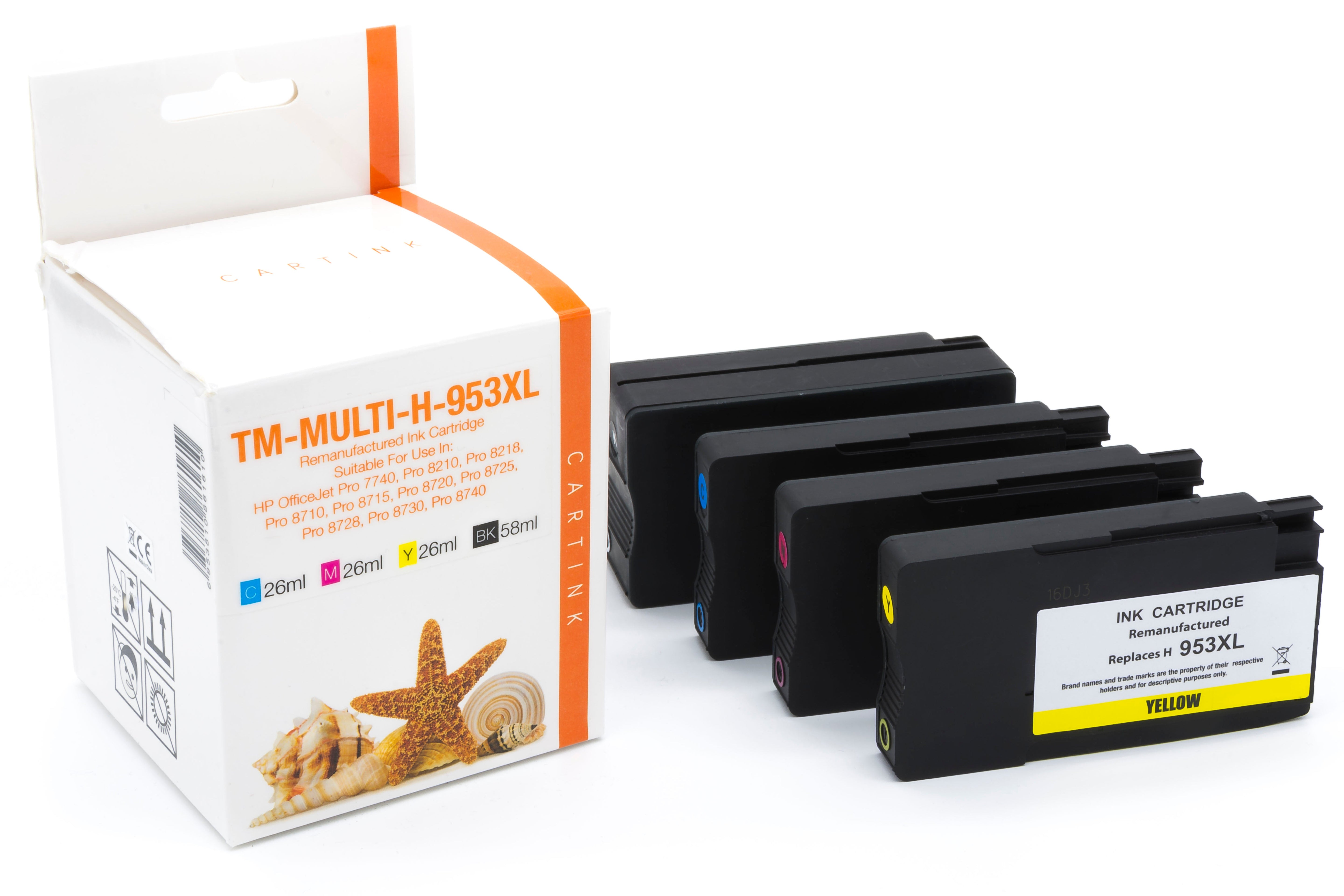 Multipack 953XL Alternativ Tinte für HP / L0S70AE /F6U16/17/18AE / BK58ml / C,M,Y26ml