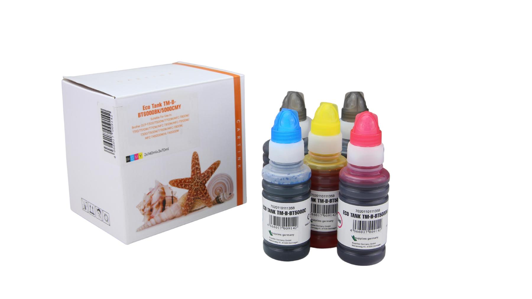 Multipack BT6000 Alternativ Eco Tank Nachfüllflasche für Brother / BT6000 / 2x BK140ml / CMY70ml