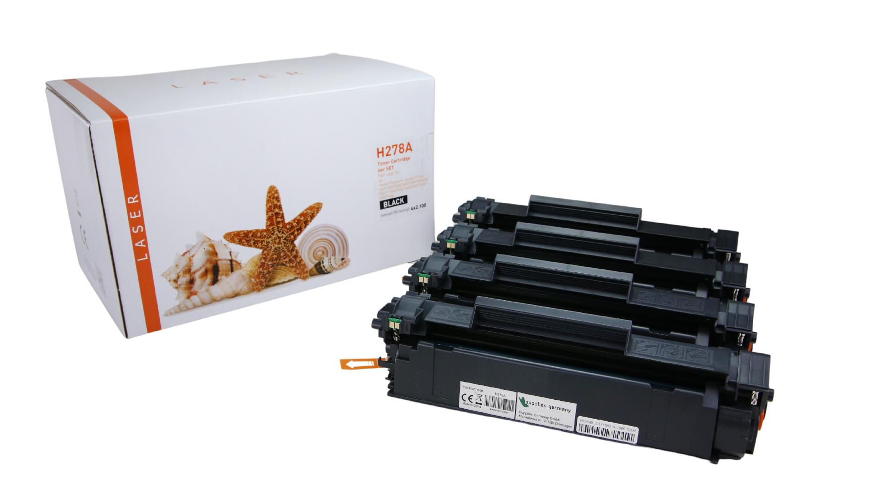 4er Set TONCE278A Alternativ Toner Schwarz für HP / CE278A / 4x2.100 Seiten