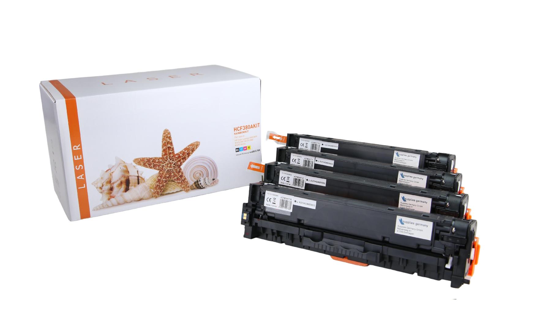 TONCF380AKIT Alternativ Toner  Rainbowkit für HP / CF380A/312A / BK4.400 / CMY2.700 Seiten