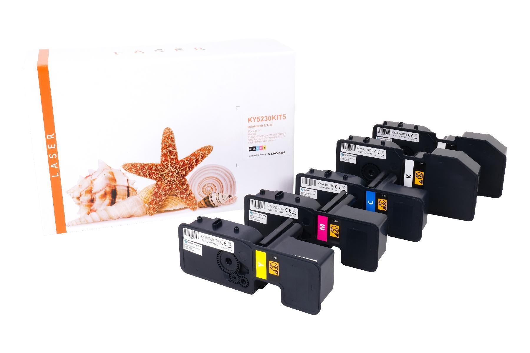 TONTK5230KIT5 Alternativ Toner Rainbowkit für Kyocera / TK5230 / BK2x2.600 / CMY2.200 Seiten