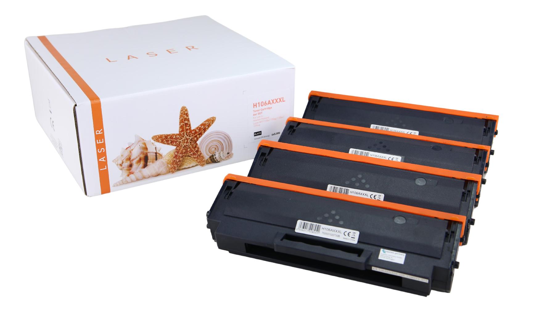 4er Set TON106AXXXL Alternativ Toner Black für HP / W1106A / 4x5.000 Seiten