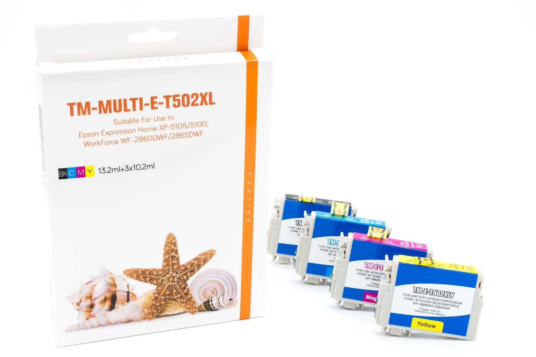 Multipack T502XL Alternativ Seestern Tinte für / C13T02W64010 / BK13,2ml / CMY10,2ml