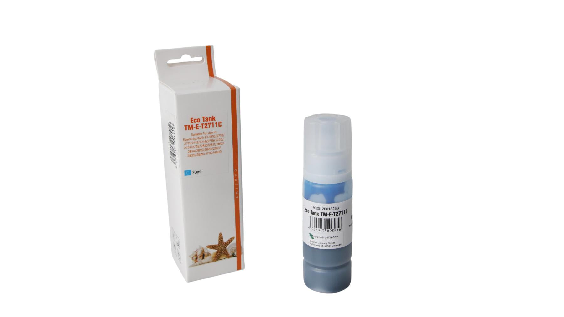 T2711C Eco Tank Nachfüllflasche Cyan für Epson / C13T00P240 / 70ml