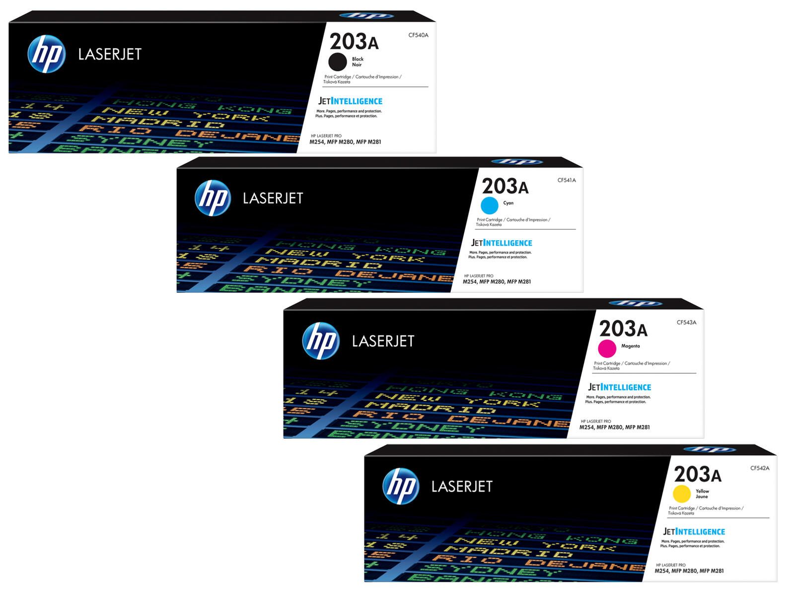 HP 203A 4er Pack // Original Toner Cyan Magenta Gelb Schwarz  CF540A, CF542A, CF541A, CF543A