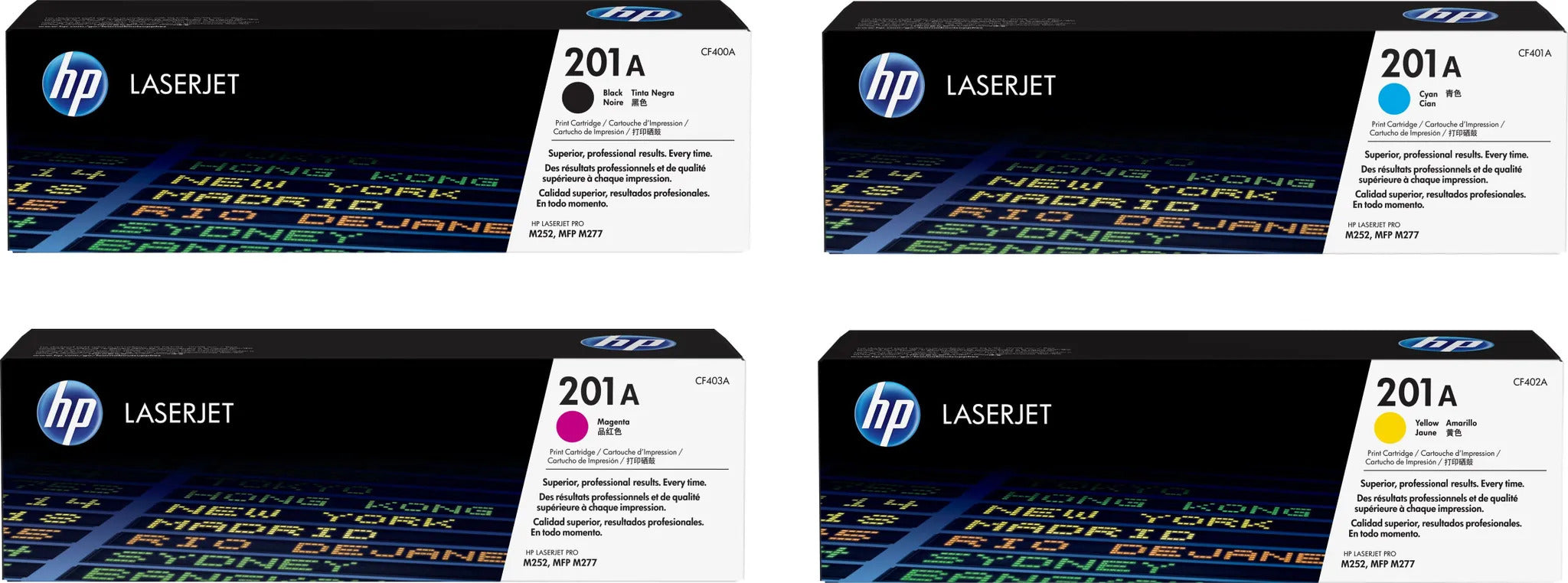 HP 201A Original Toner / 4er Pack alle Farben Schwarz, Cyan, Gelb, Magenta (CF400A, CF401A, CF402A, CF403A)
