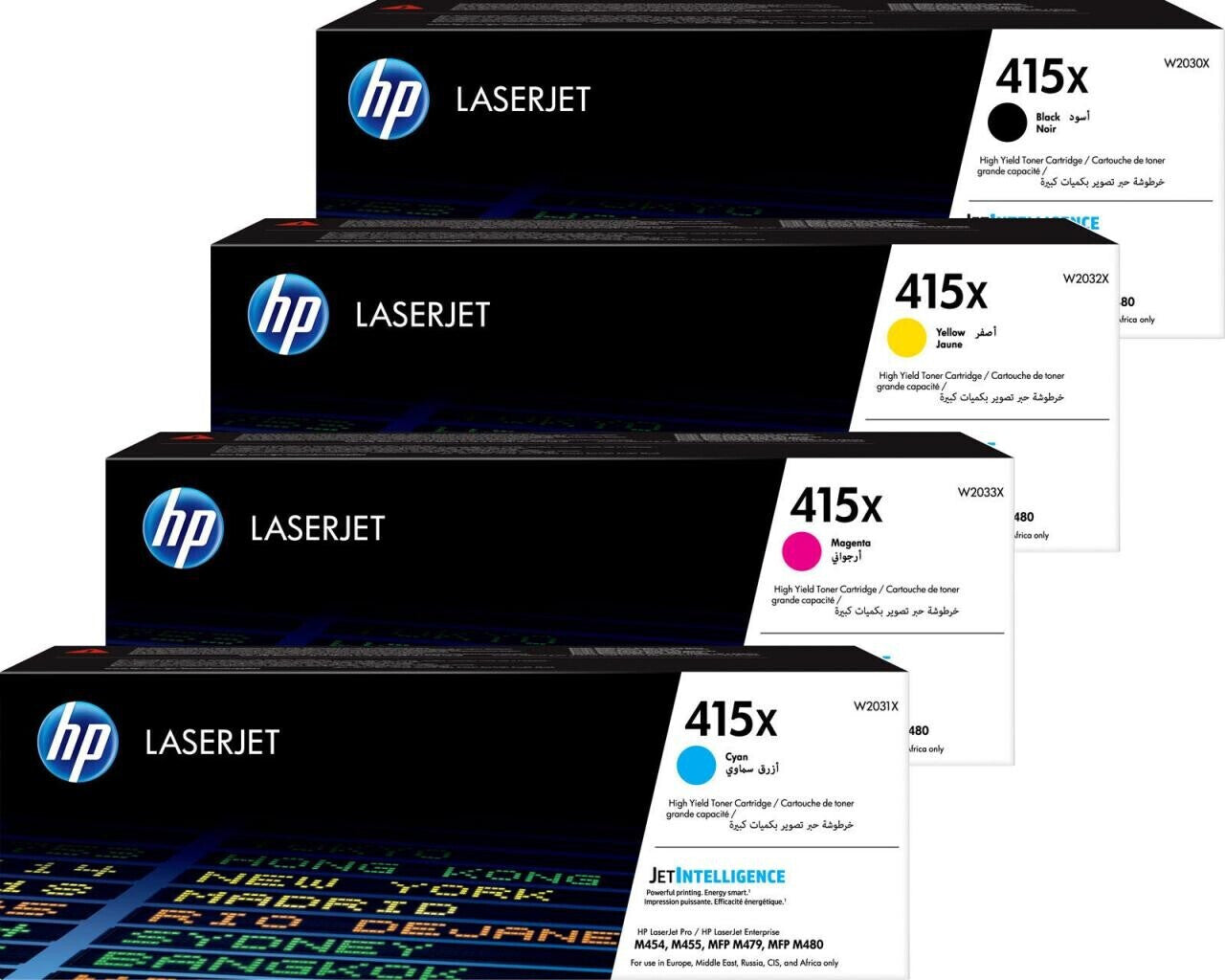 HP 415X 4er Pack // Cyan, Gelb, Magenta, Schwarz // Original LaserJet Toner W2030X, W2031X, W2033X, W2032X